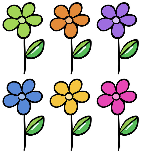 Conjunto aislado de flores en diferentes colores
 - Vector, imagen