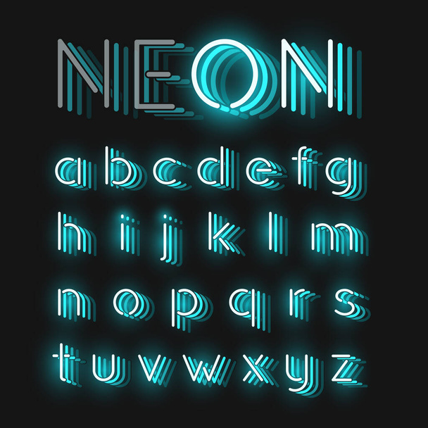 Turquoise neon χαρακτήρα γραμματοσειρά που σε μαύρο φόντο με refle - Διάνυσμα, εικόνα