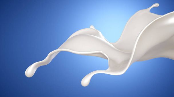 Un chorrito de leche sobre un fondo azul. Ilustración 3d, representación 3d
. - Foto, Imagen