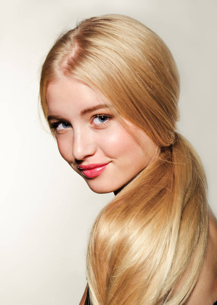 Portrait of beautiful blonde young woman face.  Spa model girl w - Фото, зображення