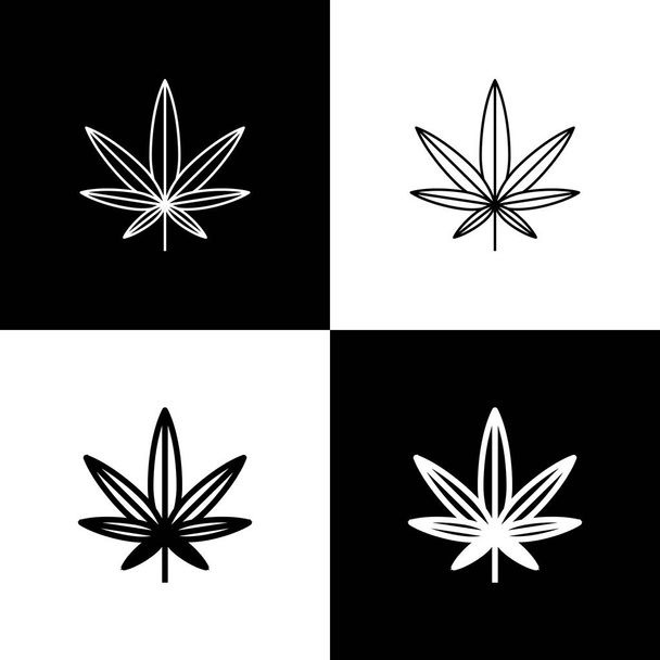 Set Medical marijuana or cannabis leaf icon isolated on black and white background. Hemp symbol. Vector Illustration - Vector, Image