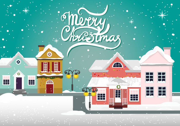 Feliz Natal e feliz ano novo, cidade no inverno. Ilustrações com casa de inverno urbana e paisagem da cidade.Vector
 - Vetor, Imagem