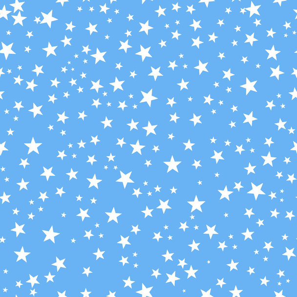 Blue baby shower background. Baby boy baby shower. Shining golden white stars seamless background - Foto, Imagem