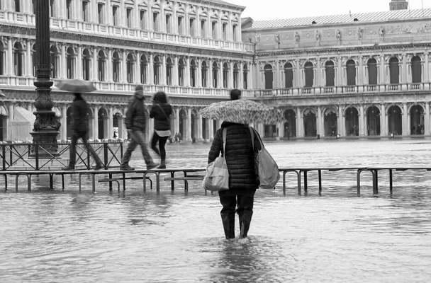 Saint Mark square in Venice in Italy during the high tide - Photo, Image