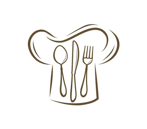 Εστιατόριο με μενού λογότυπου. Το σύμβολο του φαγητού. Εικονογράφηση διανύσματος - Διάνυσμα, εικόνα