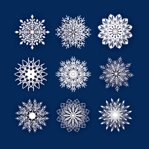 Conjunto de 3d copo de nieve aislado icono, corte en papel
 - Foto, Imagen