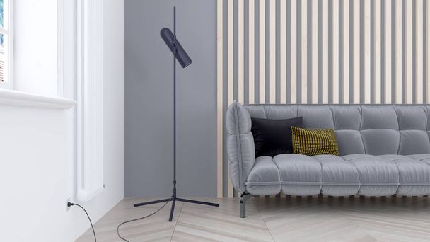 Interiér obývacího pokoje ve skandinávském stylu. 3D vykreslování - Fotografie, Obrázek