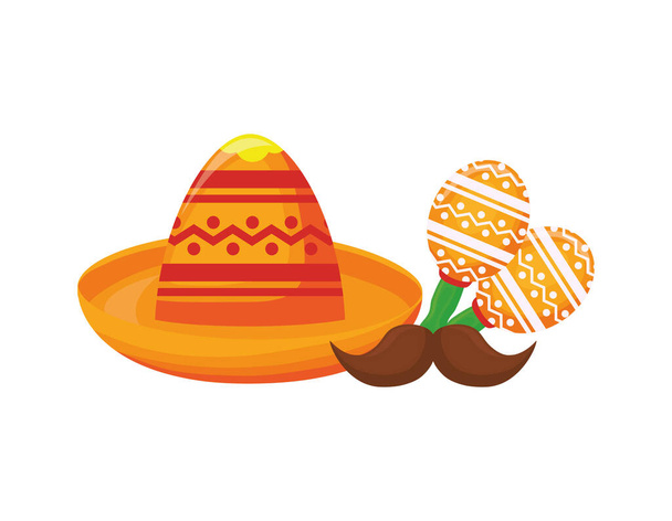 Мексиканская шляпа с маракой на белом фоне
 - Вектор,изображение