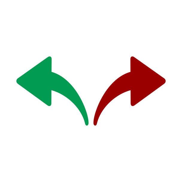 Červená, zelená levé a pravé šipky. Opačných směrech, Divergence, vpřed, vzad. vektorové ilustrace izolované na bílém pozadí. - Vektor, obrázek
