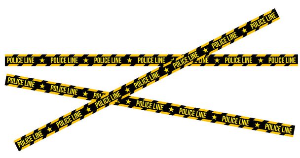 Crossed Police Line Tapes for restriction and dangerous zones with sign and sheriff star, crime place. Vector illustration isolated on white background. - Vector, Image