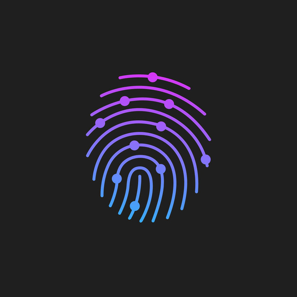 Цифровой современный идентифицирует и измеряет яркий отпечаток пальца. безопасность, контроль пароля через отпечатки пальцев в будущем технологии погружения и кибернетики
. - Вектор,изображение