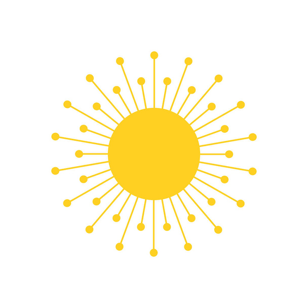 Keltainen aurinko räjähtää kuvake tai logo. Moderni yksinkertainen tasainen auringonvalo, merkki. Bisnestä, internet-konsepti. Trendikäs vektori kesän symboli. Logo Vector kuva eristetty valkoisella taustalla
. - Vektori, kuva
