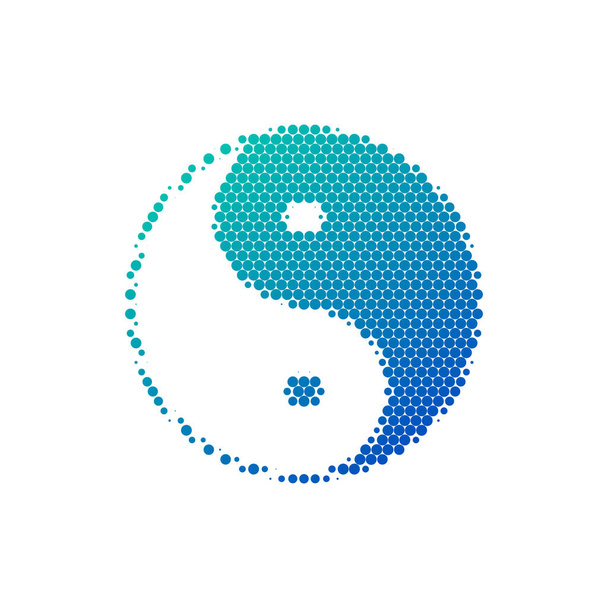 Полутоновый круглый значок Инь Янь в синем градиенте. Векторная иллюстрация на белом фоне
 - Вектор,изображение