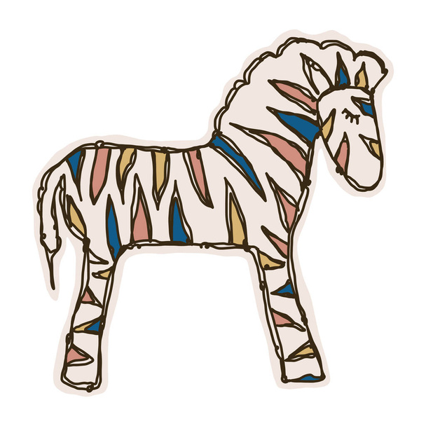 Rozkošný vektor Toy Zebra boční klip. Safari Animal Icon. Hand Drawn Kawaii Kid Motif Illustration Doodle in Flat Color. Izolované dítě, mateřství a dětství postava.  - Vektor, obrázek