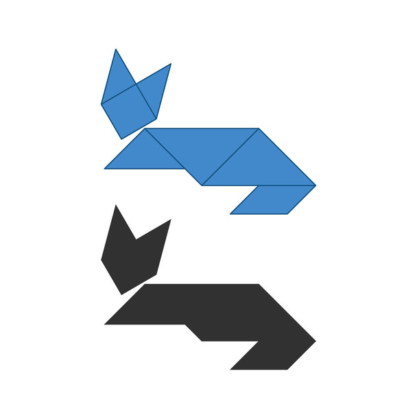 Кошка Танграм. Традиционная китайская головоломка для вскрытия, семь частей мозаики - геометрические фигуры: треугольники, квадратный ромб, параллелограмм. Настольная игра для детей, которая помогает развивать аналитические навыки. Vect
 - Вектор,изображение