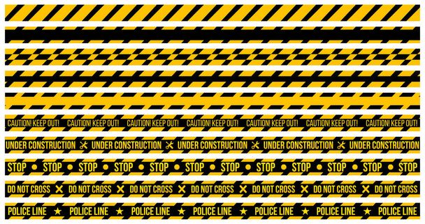 vector set of caution tapes on whit e background. Illustration consists of Caution keep out , Do not cross , Police Line Under Construction tape with text and different tapes without signs. Fully edit - Vector, Image