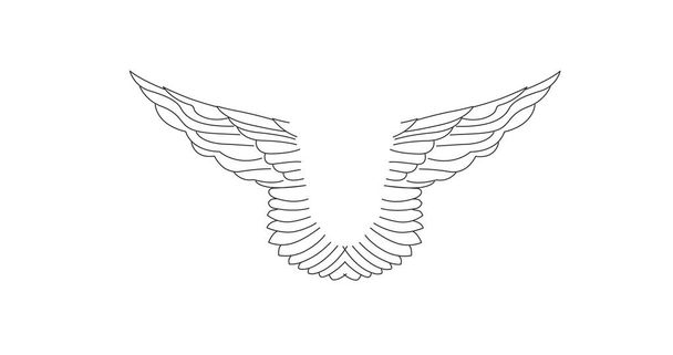Abstract Linear pair of wings. Tattoo Linear heraldic element. Angel or Eagle wings. Vector illustration isolated on white background. - Vector, Image