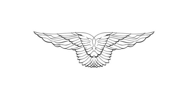 Absztrakt lineáris pár szárny. Tetoválás lineáris heraldikai elem. Angel vagy sas szárnyak. Vektoros illusztráció izolált fehér háttér. - Vektor, kép