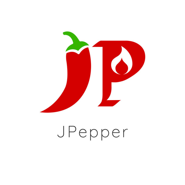 JP буквы для горячего перца чили дизайн логотипа с огнем. Векторная иллюстрация на белом фоне
. - Вектор,изображение