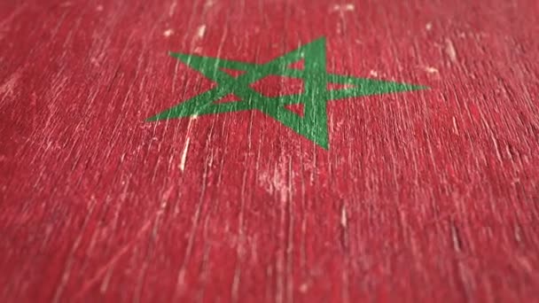 Flag Of Morocco. Detail On Wood, Shallow Depth Of Field, Seamless Loop. High-Quality Animation. Ideal For Your Country / Travel / Political Related Projects. 1080p, 60fps. - Footage, Video