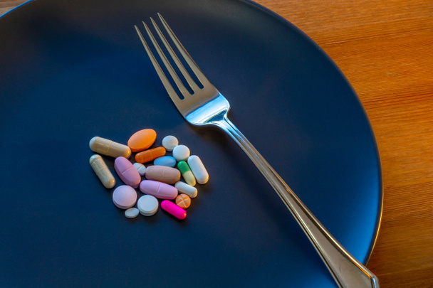 Tablica Pharmacy Tabletki i suplementy na obiad - Zdjęcie, obraz