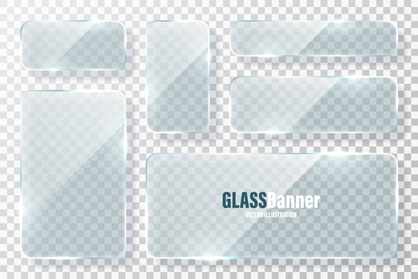 ガラスフレームコレクション。グレアと現実的な透明ガラスのバナー。ベクトル設計要素. - ベクター画像