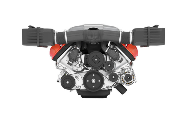 Motor für Auto-Montage Vorderansicht 3D-Rendering auf weißem Hintergrund - Foto, Bild