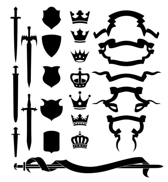 Silhouettes of heraldic design elements - Vector, Imagen