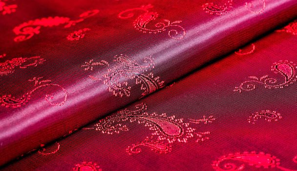 Texture, fabric, red silk with paisley pattern. This beautiful p - Photo, Image