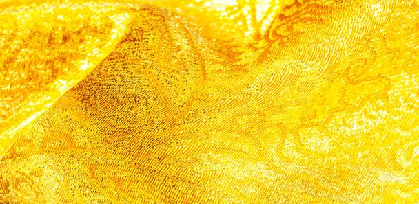 Textuur achtergrond, patroon. stof geel goud Brocade. Organz - Foto, afbeelding