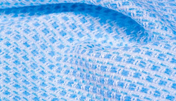 Textur, Stoff, Muster. großes Gewebe aus blauen und weißen Fäden, - Foto, Bild