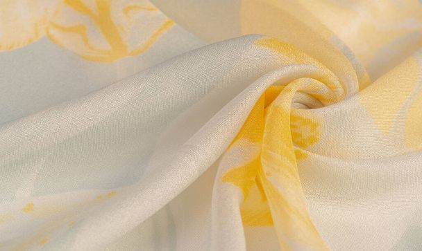 Texture, background, pattern, silk fabric, yellow flowers on a g - Photo, Image