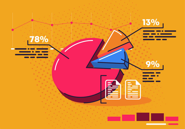 Vector illustration of pie chart with details and graphs, statistics icons - Vektori, kuva