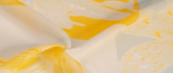 Textura, fondo, patrón, tela de seda, flores amarillas en una g
 - Foto, Imagen