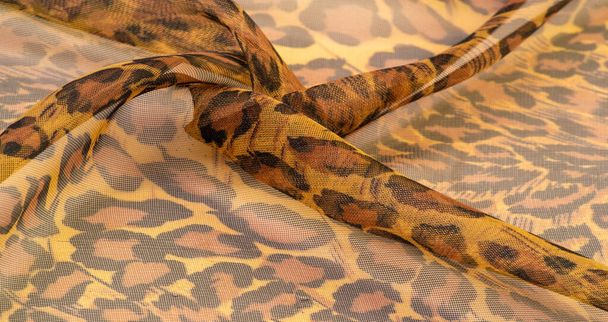 Textur, Seidenstoff, Leopardenleder, braun-gelbe Schwarztöne, - Foto, Bild