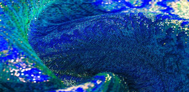 テクスチャの背景、パターン。青いブロケード生地。オルガンザ・ブロカド - 写真・画像