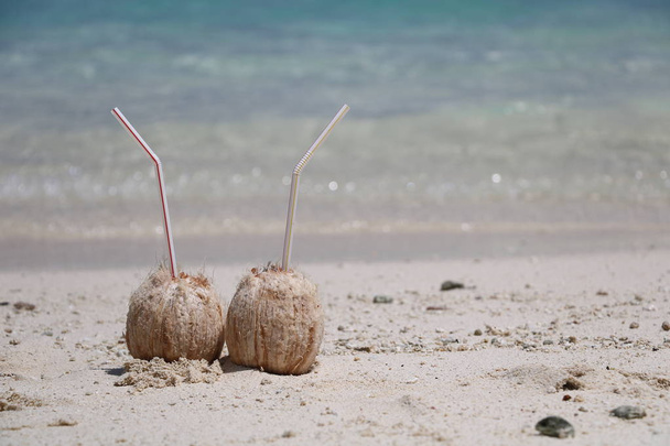 fresh coconut cocktail on the beach - Φωτογραφία, εικόνα