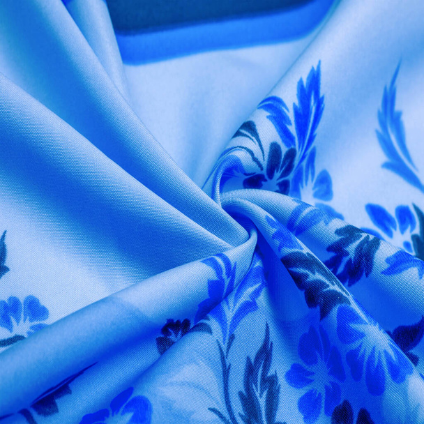 Textur, Hintergrund, Muster, zarte blaue Seide mit floralen Pri - Foto, Bild