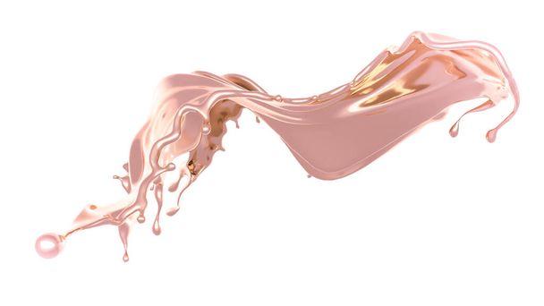 A splash of thick, golden liquid. 3d illustration, 3d rendering. - Fotoğraf, Görsel