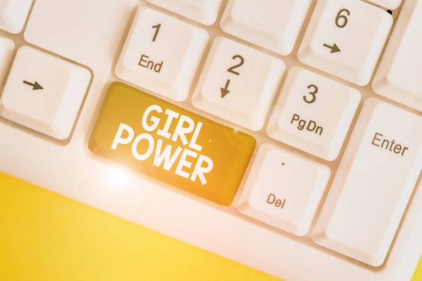 Word writing text Girl Power. Business concept for assertiveness and selfconfidence shown by girls or young woanalysis White pc keyboard with empty note paper above white background key copy space. - Photo, Image