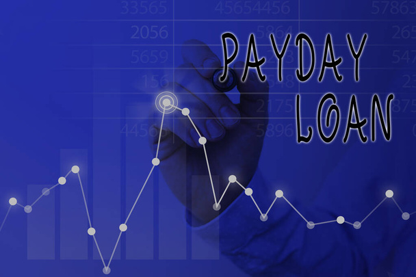Znak tekstowy pokazujący Payday Loan. Zdjęcie koncepcyjne Coś pożyczonego lub umeblowanego pod warunkiem zwrotu. - Zdjęcie, obraz