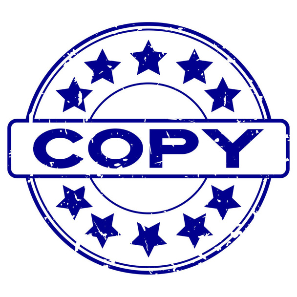 Grunge modrá kopie slovo s ikonou hvězdy kolo gumové pečetě razítko na bílém pozadí - Vektor, obrázek