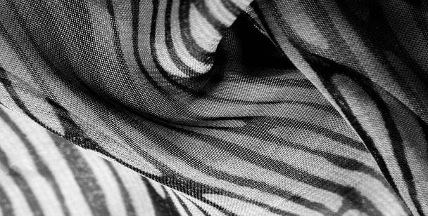 texture, background, pattern, wallpaper. Black white silk fabric - Photo, Image