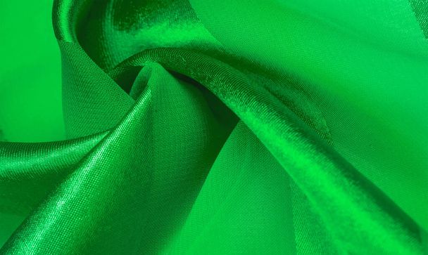 Texture, background, green silk striped fabric with a metallic s - Photo, Image