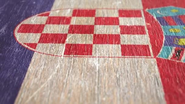 Flag Of Croatia. Detail On Wood, Shallow Depth Of Field, Seamless Loop. High-Quality Animation. Ideal For Your Country / Travel / Political Related Projects. 1080p, 60fps. - Footage, Video