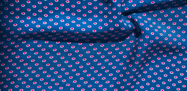 Textura de fondo, patrón, tela de seda azul con lunares rojos
 - Foto, imagen