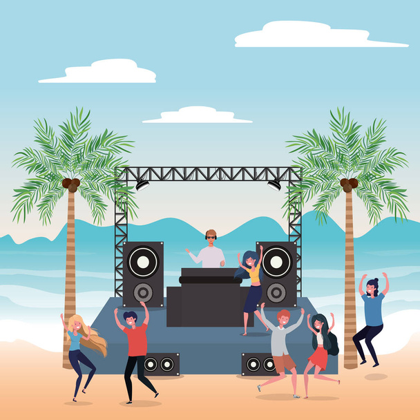 Boy and girl with swimwear dancing on the beach design - Vector, Image