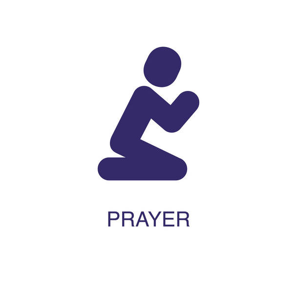 Modlitební prvek v plochém jednoduchém stylu na bílém pozadí. Ikona modlitby, se šablonou konceptu textového názvu - Vektor, obrázek