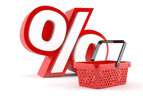 Símbolo percentual com cesta de compras
 - Foto, Imagem