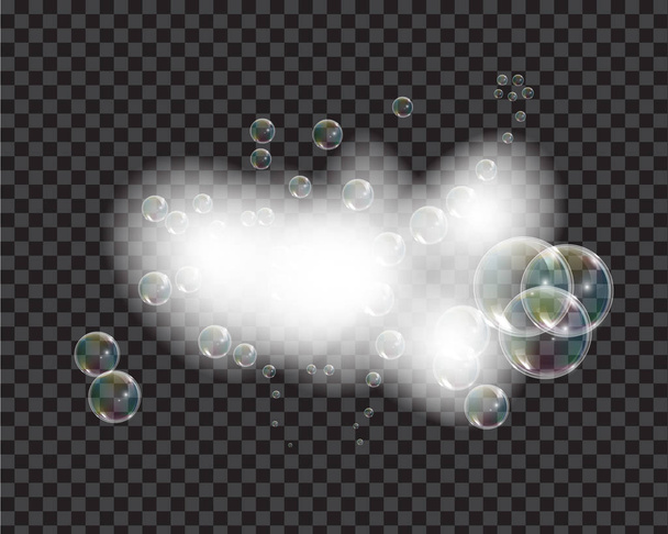 Savon de bain en mousse avec bulles isolées illustration vectorielle sur fond transparent. Illustration vectorielle Shampooing et mousse de savon. - Vecteur, image